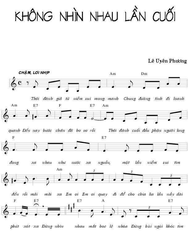 Sheet nhạc Không Nhìn Nhau Lần Cuối